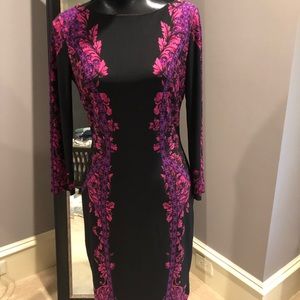 Black dress with pink and purple design